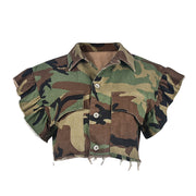 Camouflage Printed Ruffle Sleeve Jacket GNZD 9151TD