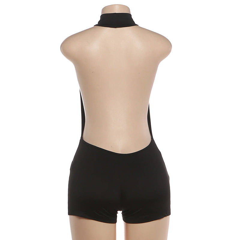 Backless Sleeveless Solid Color Romper Without Belt DLSF K25Q91369A