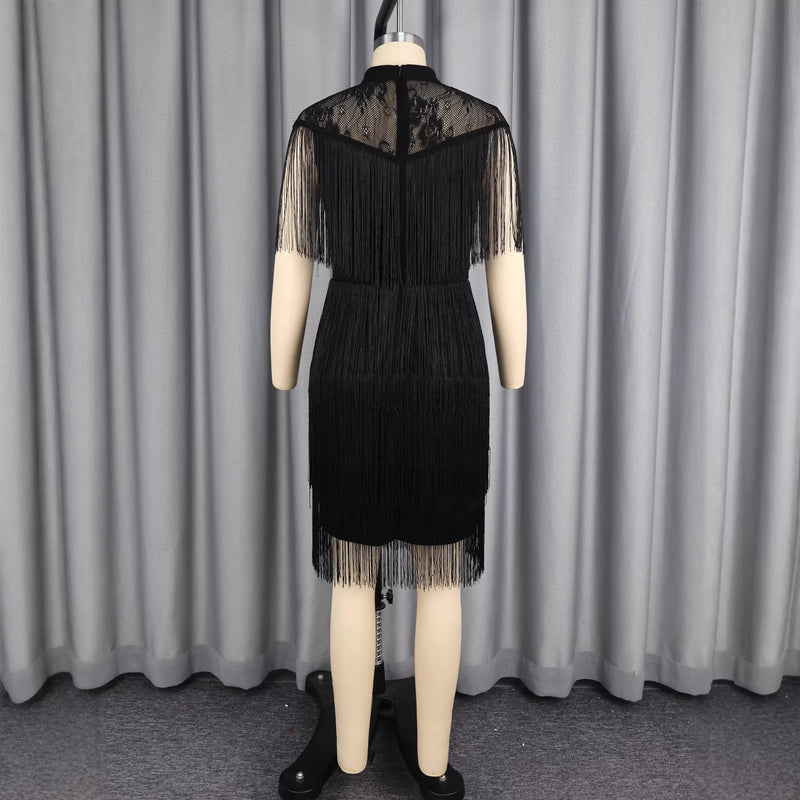 Plus Size Mesh Tassel Evening Dress GKEN ADR051215