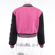 Fashion Letter Embroider Print Patchwork Baseball Jacket FL 23524