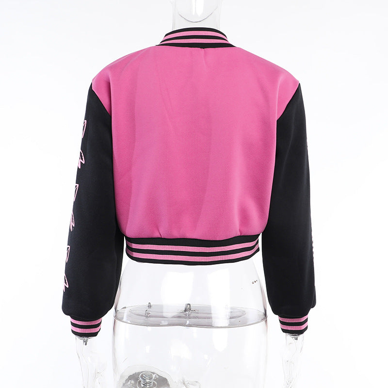 Fashion Letter Embroider Print Patchwork Baseball Jacket FL 23524