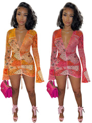 Mesh Deep V Neck Bodycon Dress FENF 091