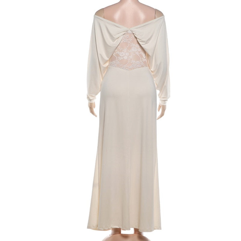 Lace Patchwork Long Sleeve Maxi Dress DLSF K6D14452A