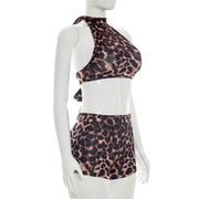 Leopard Print Tie Up Two Piece Shorts Set GDSF J26ST137