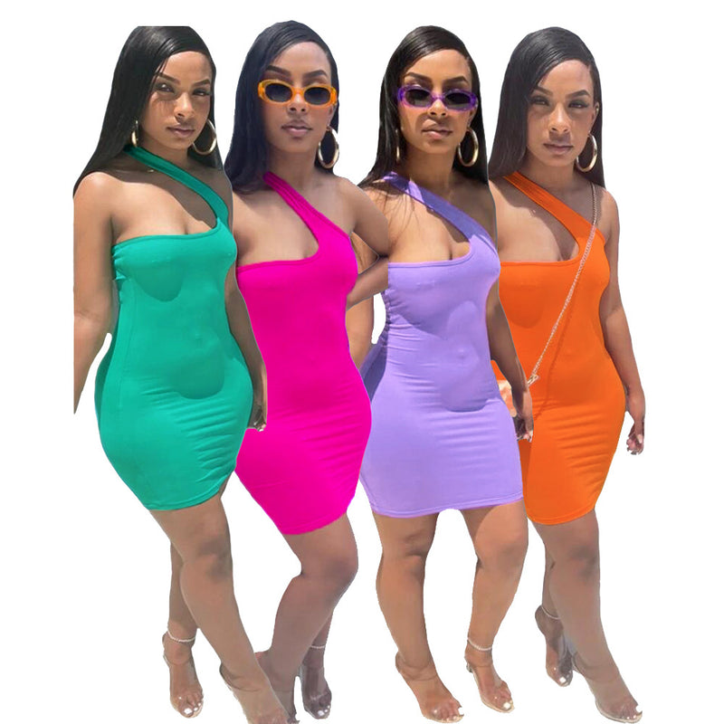 Sexy Solid Off Shoulder Irregular Bodycon Dress SFY 2126