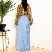Fashion Denim Tassel High Split Skirt GNZD 9150DD