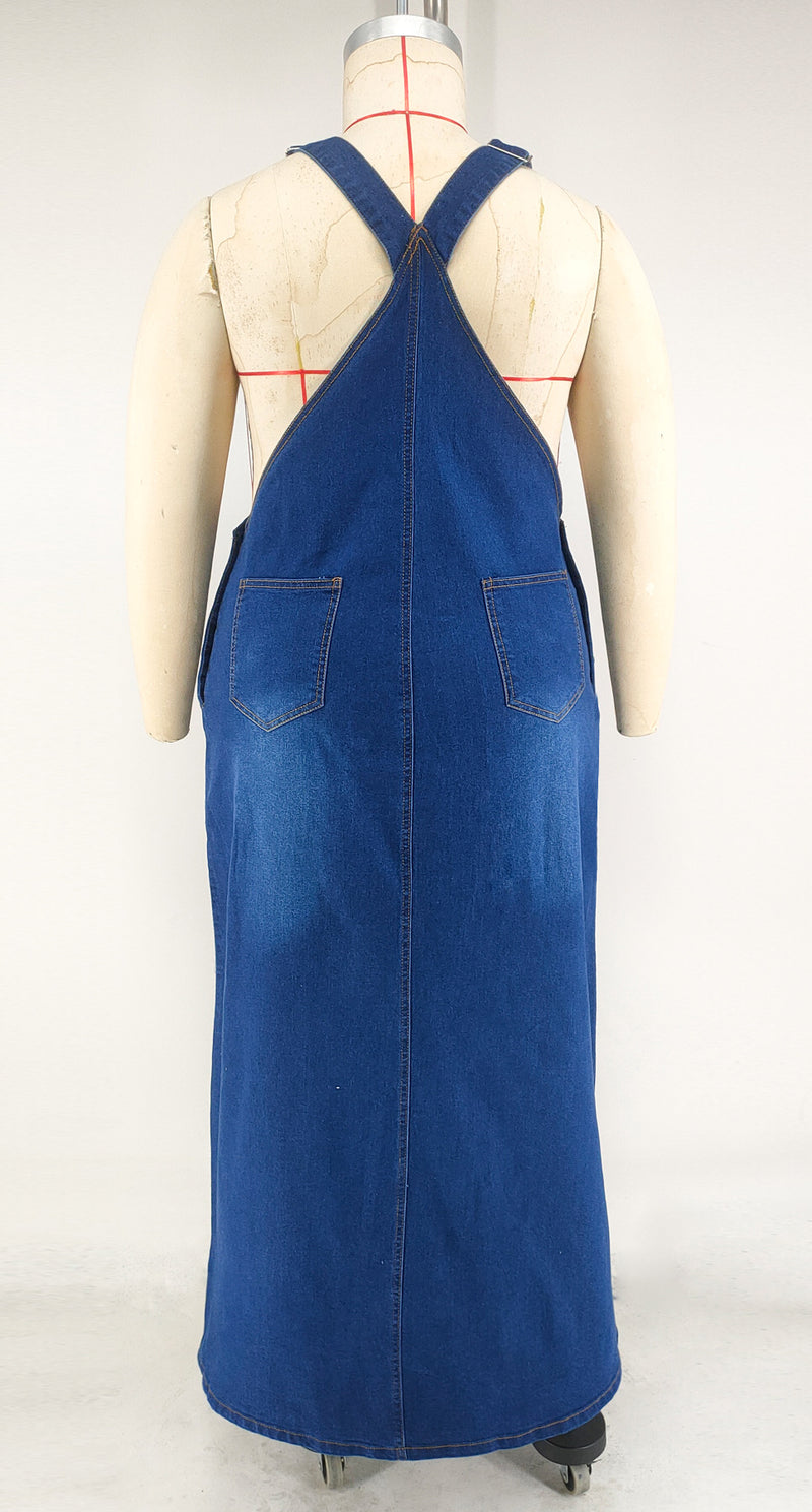 Plus Size Fashion Washed Denim Strap Dress GDAM 218715