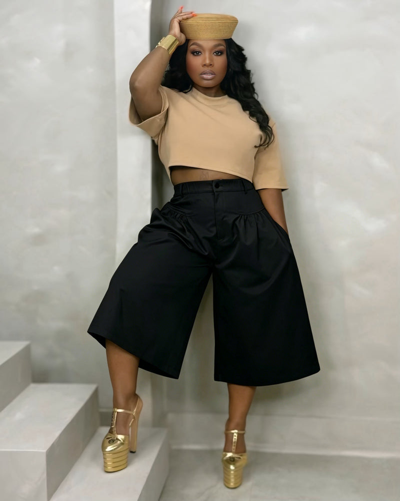 Solid Color Ruched Loose Trousers SH 391585