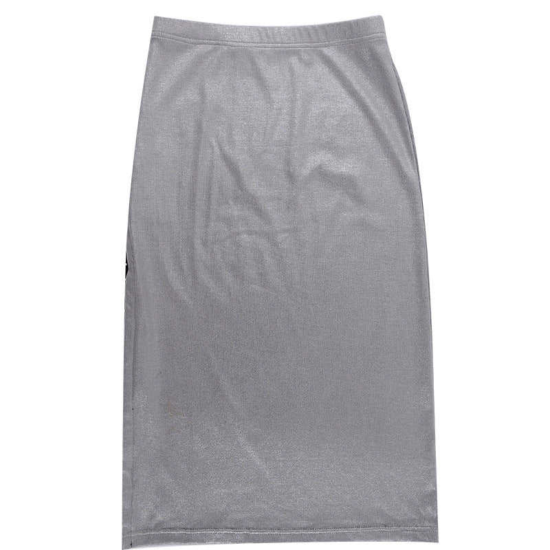 Metallic Color Patchwork Slim Split Skirt FL YL23477MH