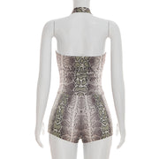 Snake Print Sleeveless Bodysuit 2 Piece Short Set GSZM C26ST073