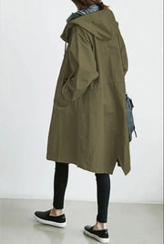 Plus Size Solid Color Long Sleeve Hooded Wind Coat GOFY X2279