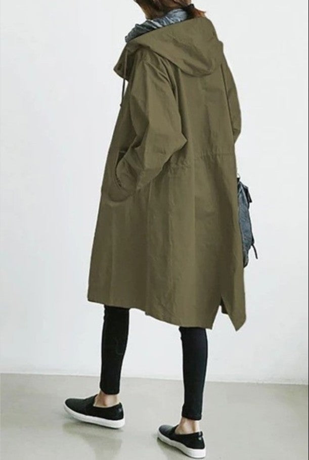 Plus Size Solid Color Long Sleeve Hooded Wind Coat GOFY X2279