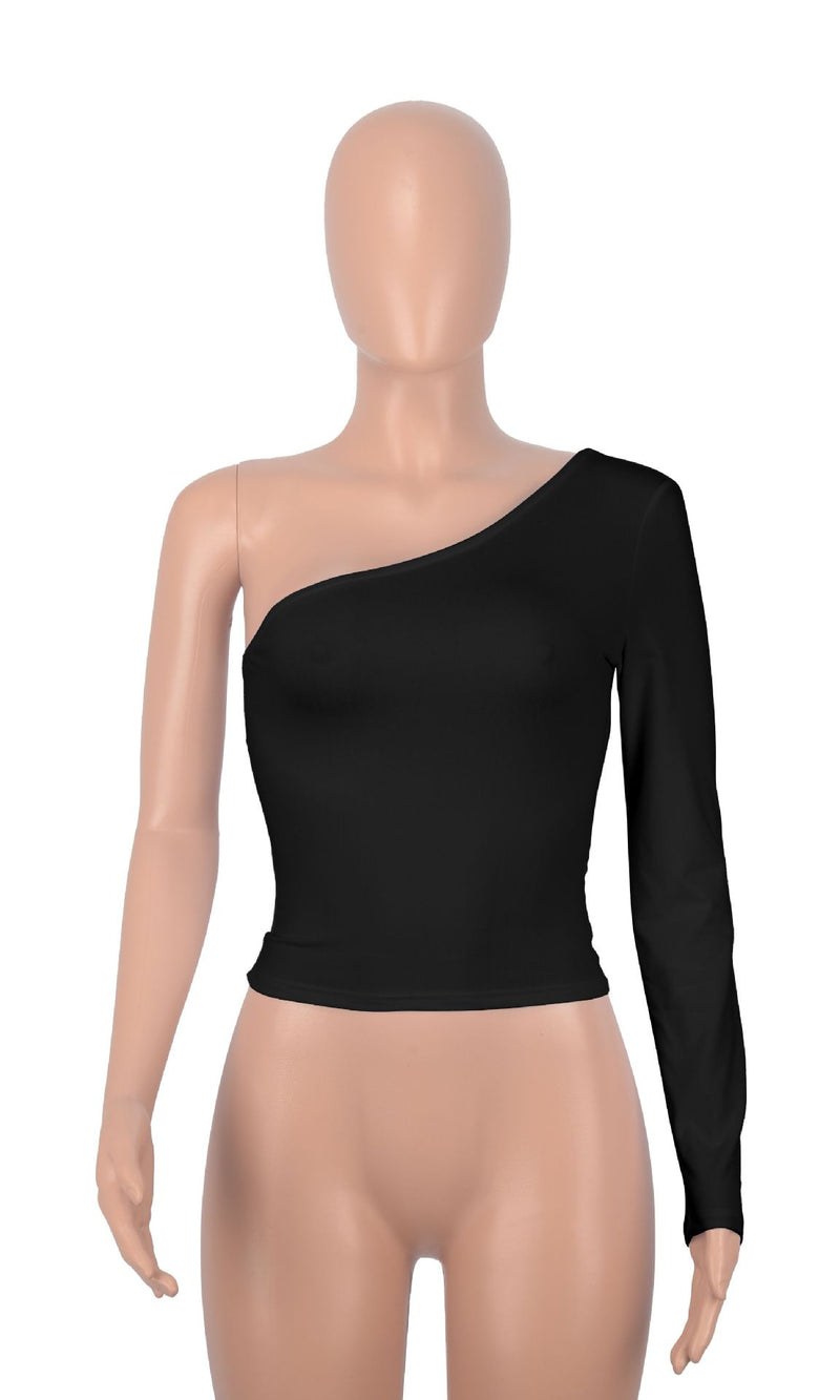 Solid Color Single Shoulder Long Sleeve T Shirt MZ 2811