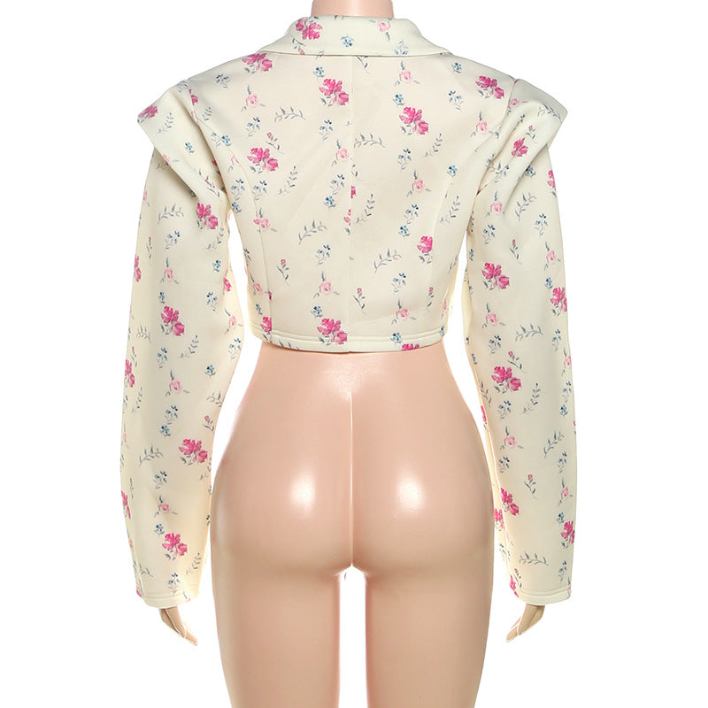 Long Sleeve Blazer Neck Print Coats DLSF K25L79578
