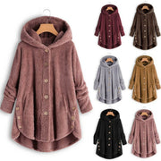Plus Size Button Up Hooded Plush Solid Color Jacket GXHF 885236