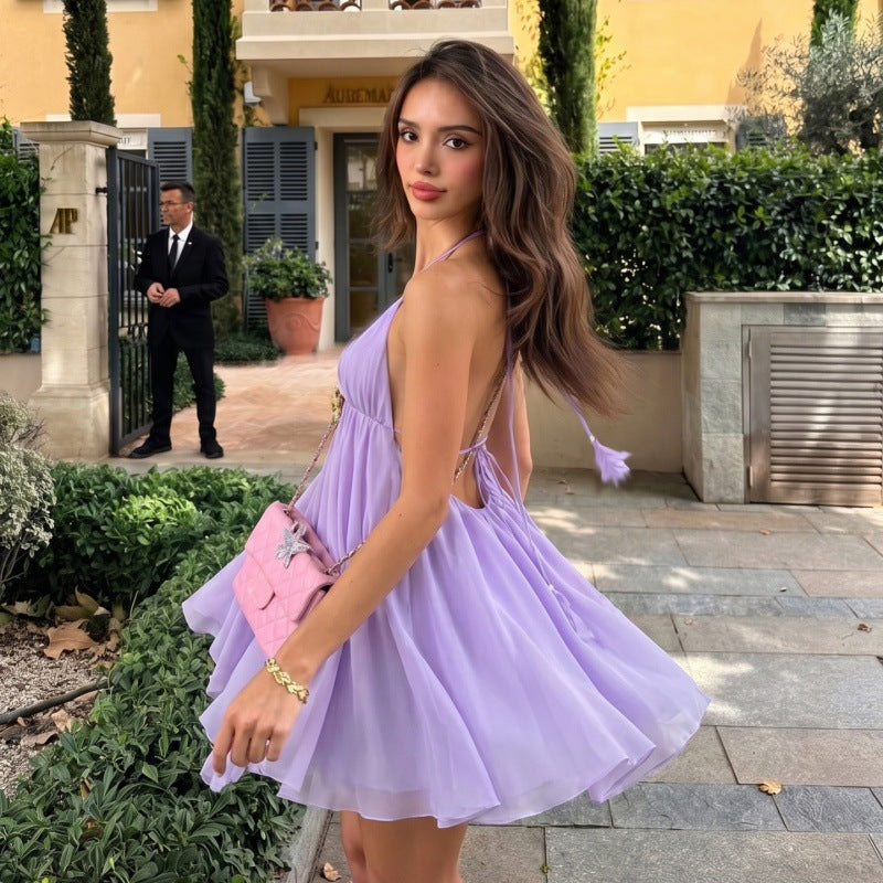 V Neck Backless Sling Mini Dress GLAG D6321390H