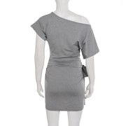 Solid Color Slash Shoulder Mini Dress GPKJ MR46607