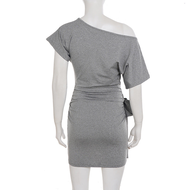 Solid Color Slash Shoulder Mini Dress GPKJ MR46607