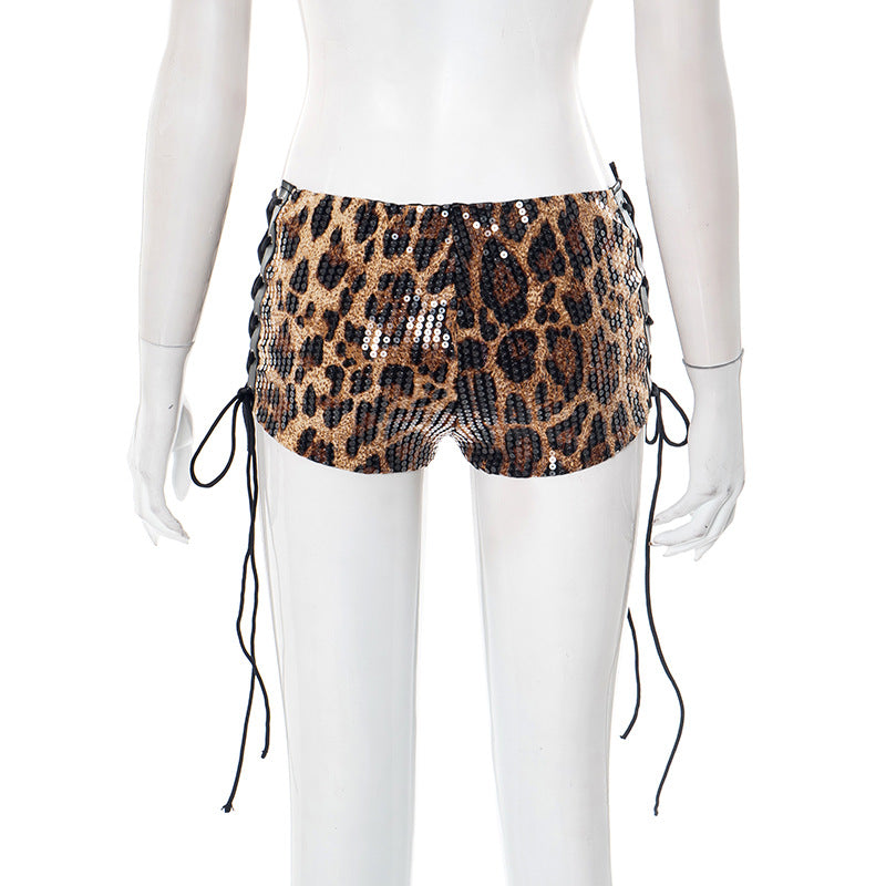 Leopard Sequin Bandage Skinny Shorts GDSF D25PT126