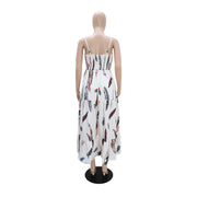 Feather Print Spaghetti Straps Long Dress GYLY 10611