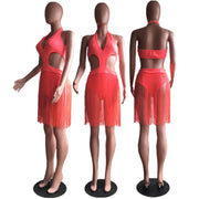 Tassel Deep V Neck One Piece Swimsuit MDF 5060