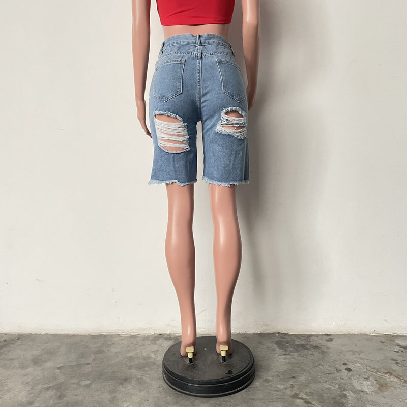 Fashion Holes Tassel Five Point Jeans HMS 7002