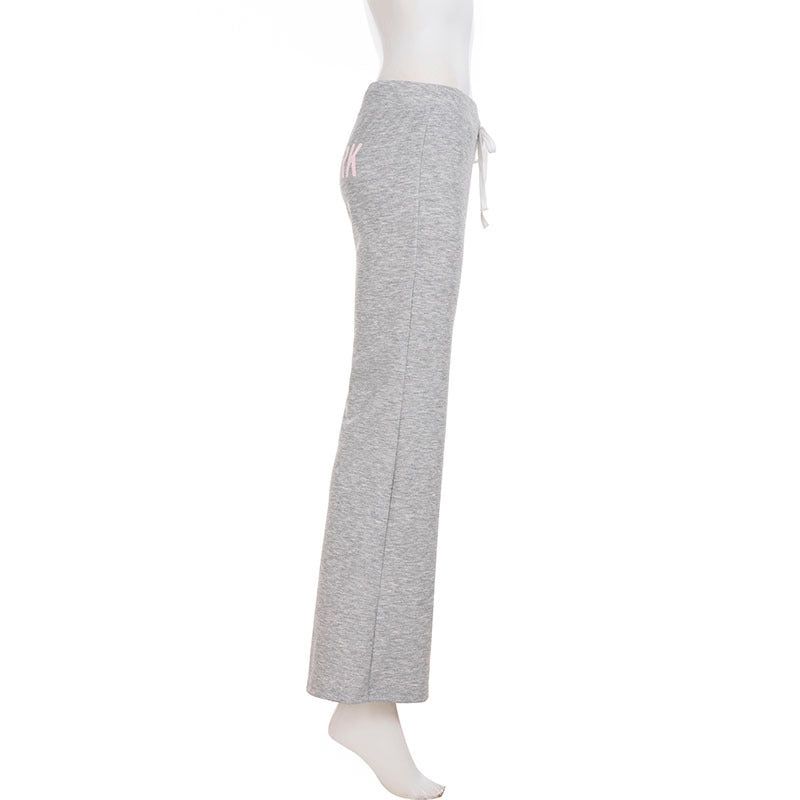 Letter Print Drawstring Micro Flare Pants GPKJ MR46918