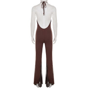 V Neck Backless Mesh Patchwork Jumpsuit GPKJ MR18592