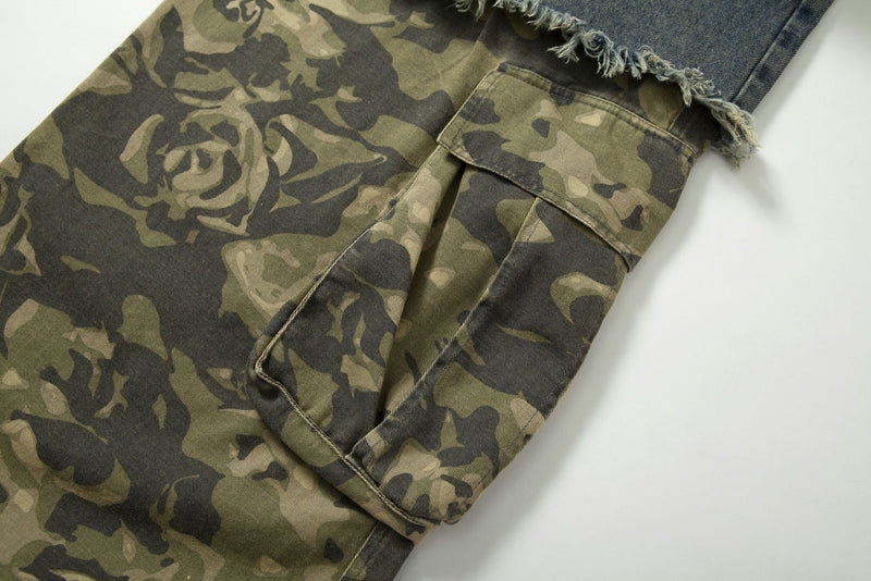Plus Size Camouflage Print Patchwork Holes Jeans GYLN 0513