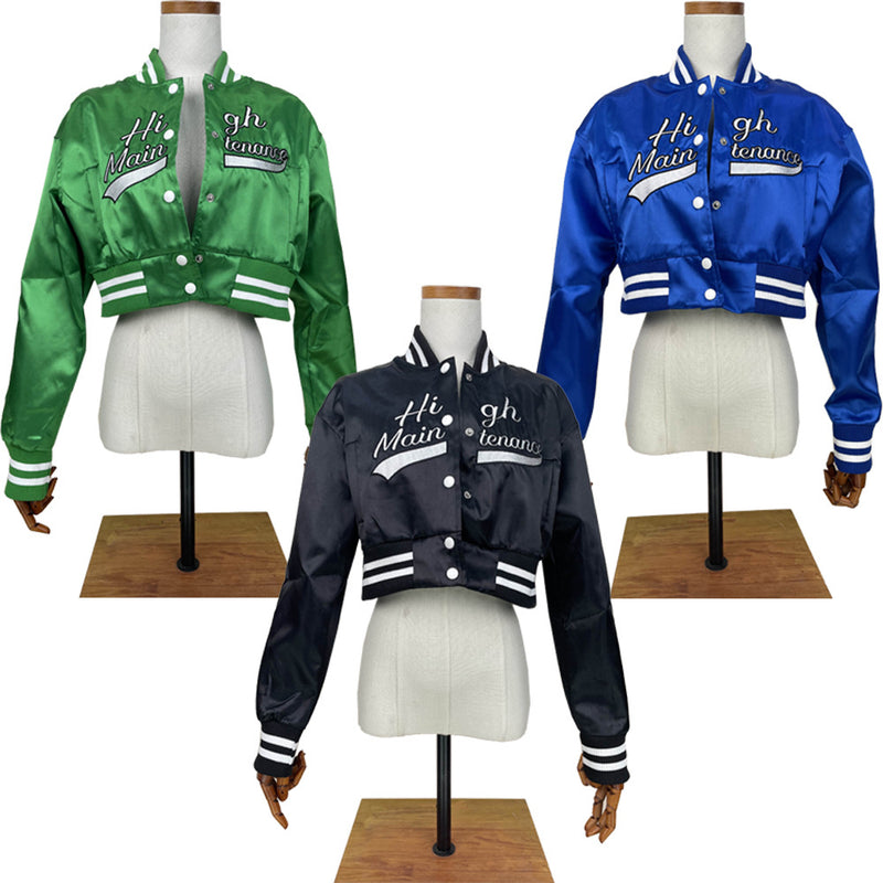 Fashion Short Letter Embroidery Long Sleeve Coat MDF 5339
