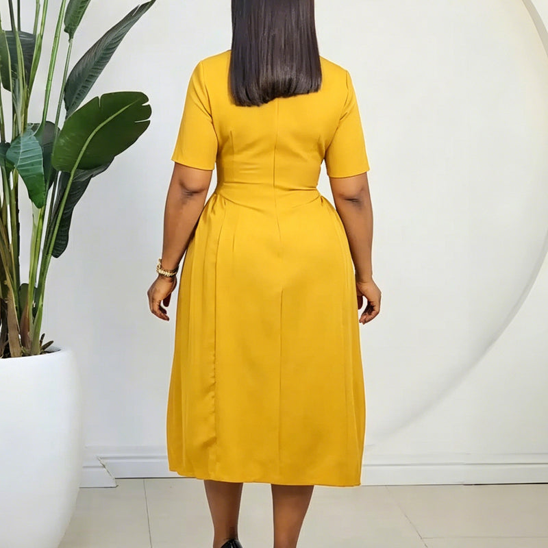 Plus Size Solid Color Short Sleeve Midi Dress GCZF 8661