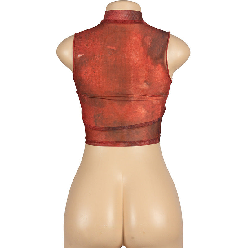 Sleeveless Print Slim Crop Top GAXB W050TP