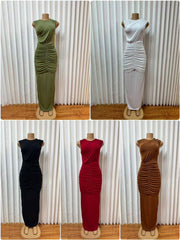 Sleeveless Solid Color Ruched Maxi Dress GADE 103701