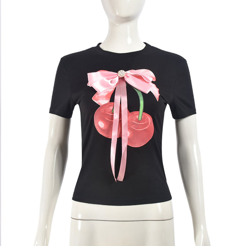 Printed Bow Tie T shirt GBTF 11041THR