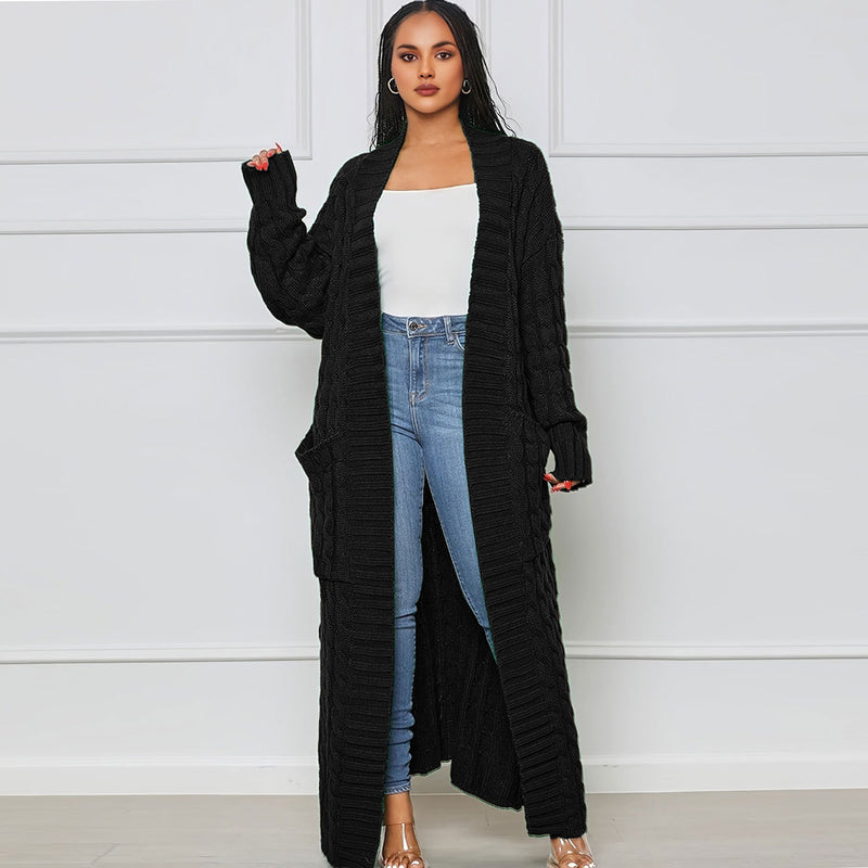 Solid Color Long Twist Sweater Cardigan Coat FSXF F380