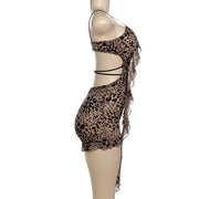 Print Hollow Out Tie Up Skinny Romper GXBQ K24Q60762