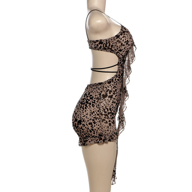 Print Hollow Out Tie Up Skinny Romper GXBQ K24Q60762