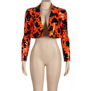 Lapel Milk Print Long Sleeve Leather Coat Jacket GAXB A239TP