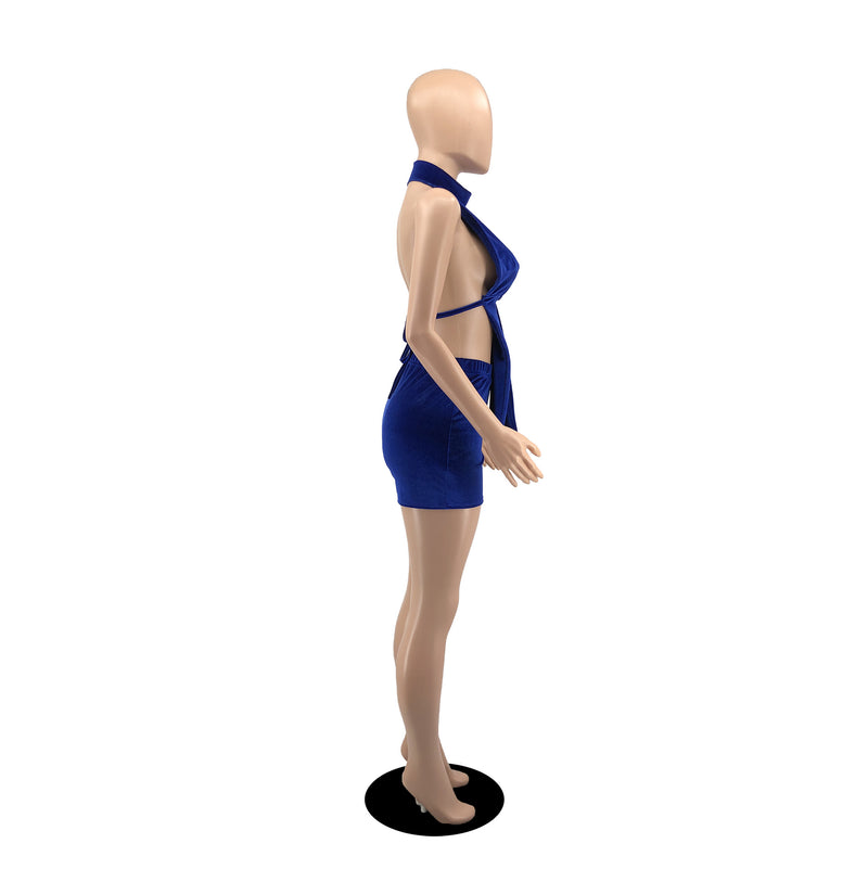 Sexy Solid Halter Top And Shorts Two Piece Sets YIBF 6046