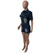 Short Sleeve Lapel Denim Romper LX 6059