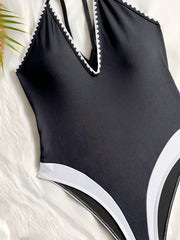 Sexy Color Block Backless One Piece Swimsuit CASF 6772