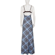 Plaid Patchwork Sling Backless Maxi Dress GPKJ MR49476