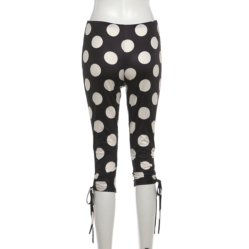 Polka Dot Print Drawstring Seventh Pants GYME K6P08267A