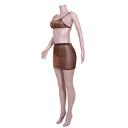 Mesh See Through Sling Top And Skirts Two Piece Set JZHF 8030