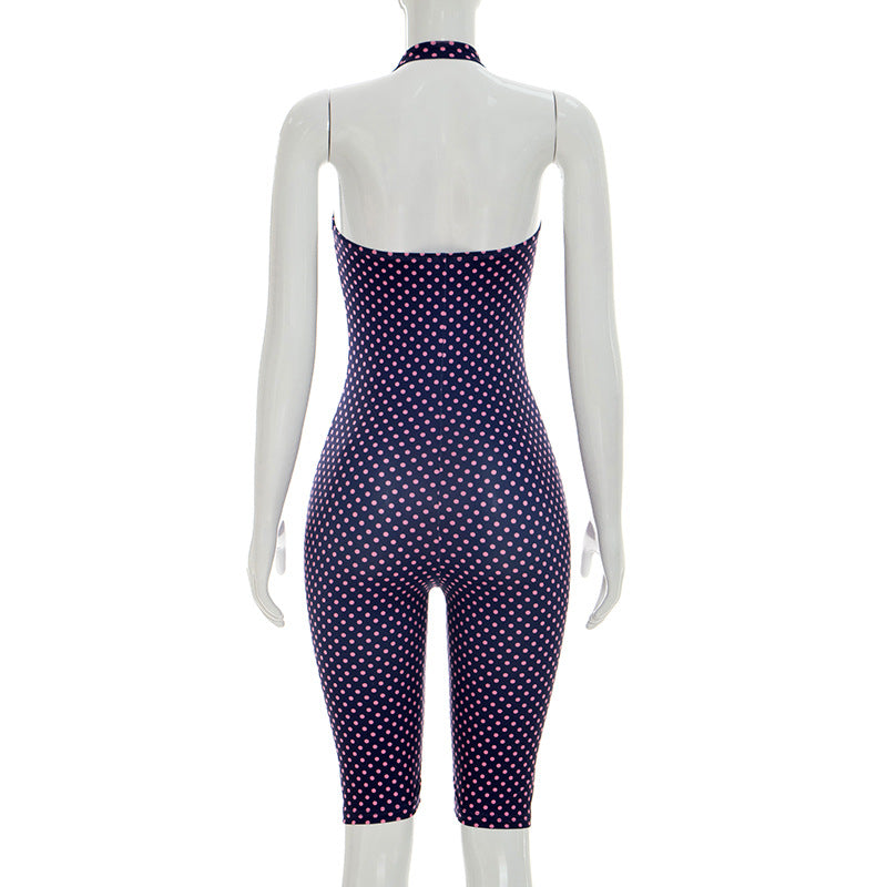 Polka Dots Print Halterneck Seventh Jumpsuit MXBF J26JP132