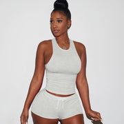 Solid Sleeveless Summer Two Piece Shorts Suit TE 3147 1