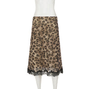 Leopard Lace Patchwork Mesh Mid skirts GPKJ MR49360