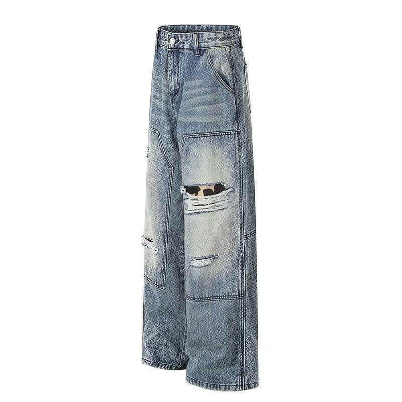Plus Size Washed Holes Straight Jeans GYLN 0609