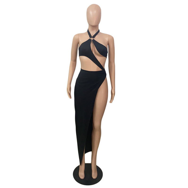 Sexy Solid Color Bikinis Long Skirt Swimsuit Set GCNF 0103