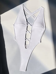 Solid Color Bandage Halter One Piece Swimsuit CASF 6683